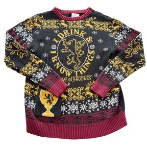 Game of Thrones Lannister Ugly Christmas Sweater M I Drink I Know Things Koozie